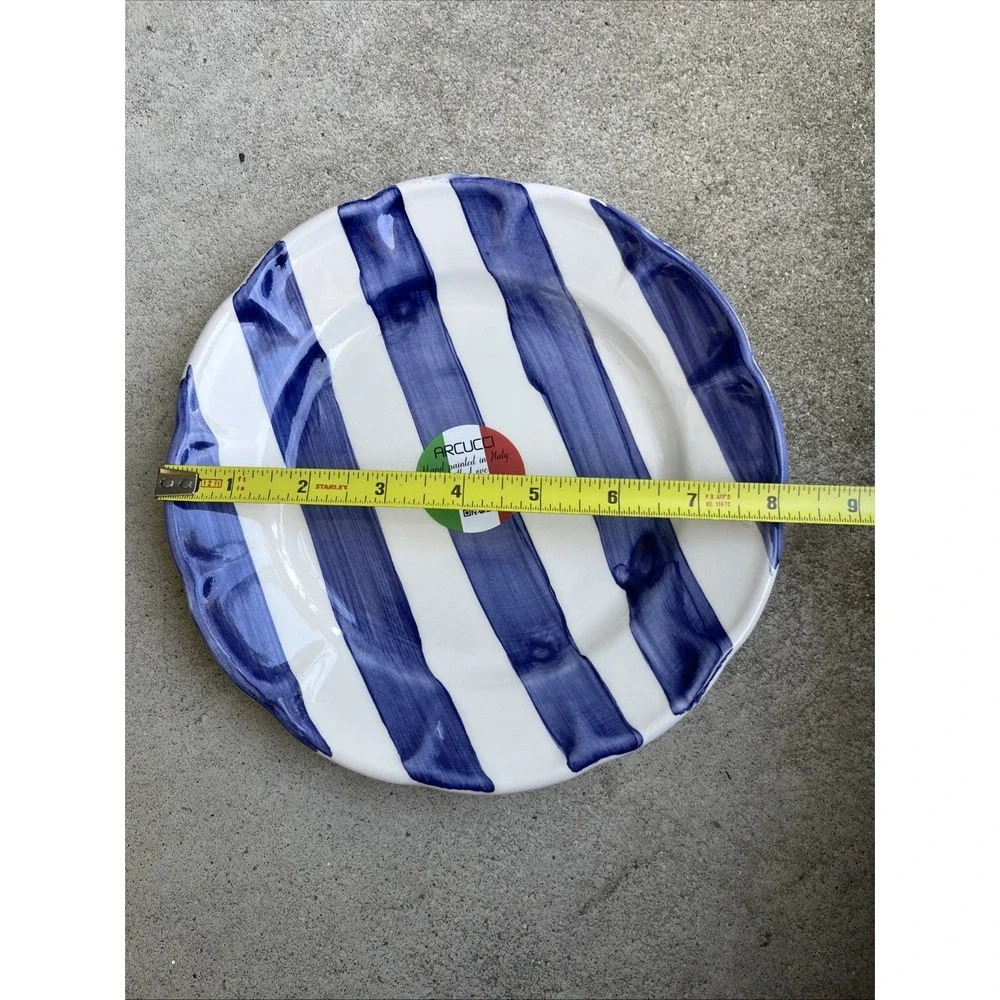 arcucci blue white striped plate Hand Painted In Italy 8